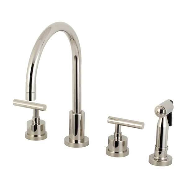 KS8726CMLBS Manhattan 8" Widespread Kitchen Faucet W/Brass Sprayer, Nkl